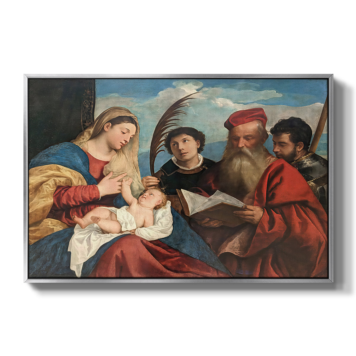 Mary and Child with Saints Stephen, Jerome and Maurice, c. 1510 - Floater Framed Canvas Print