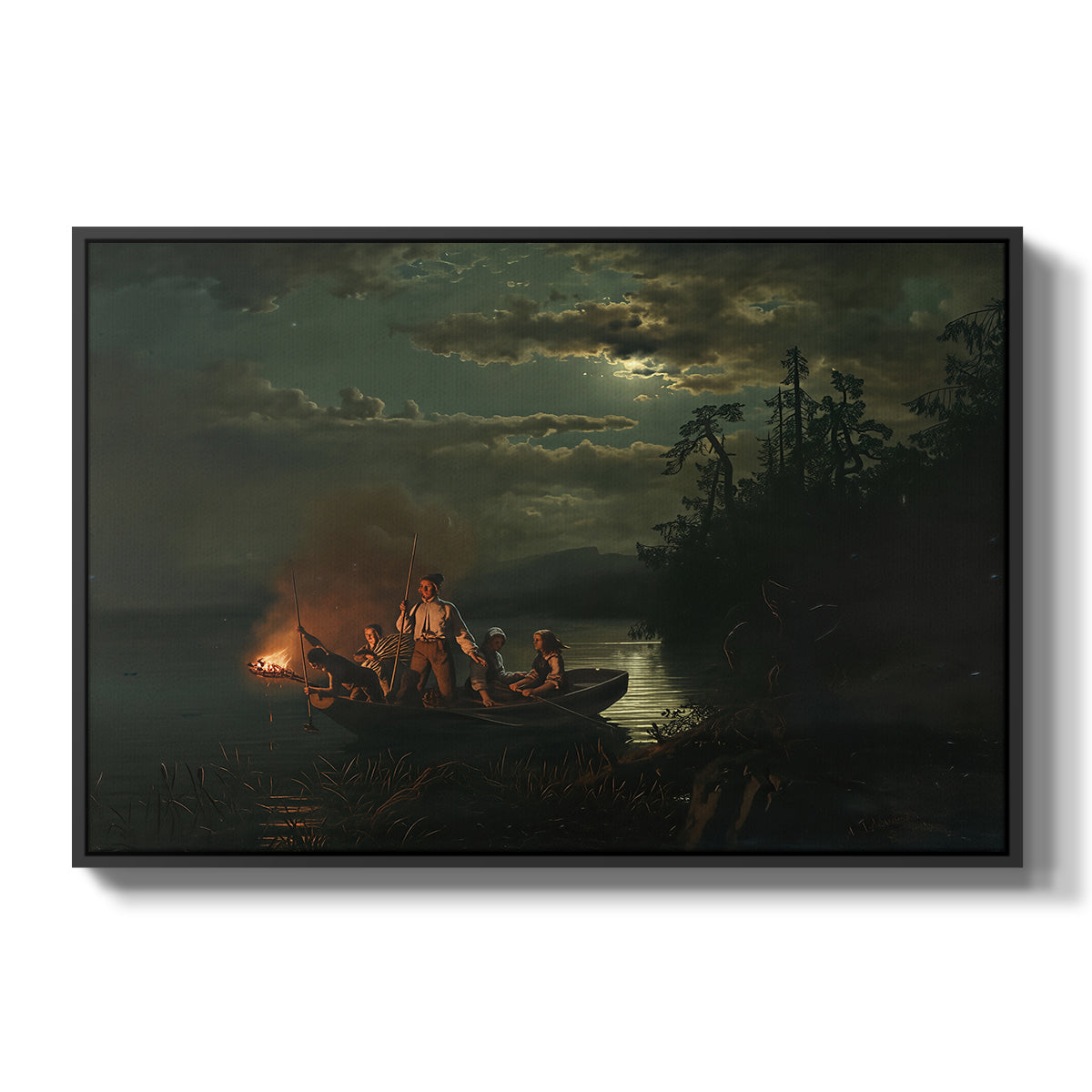 Spear Fishing on Lake Krøderen, 1851 - Floater Framed Canvas Print