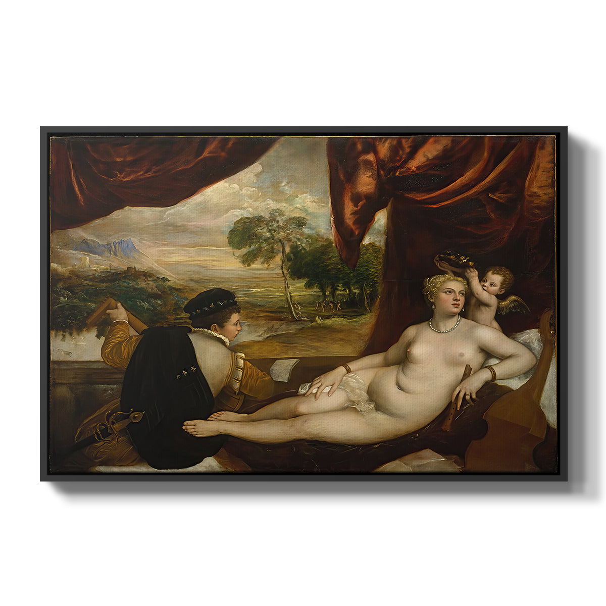 Venus and the Lute Player, c. 1565-1570 - Floater Framed Canvas Print
