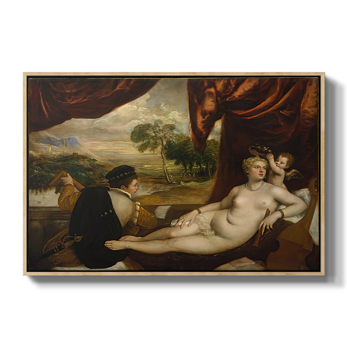 Venus and the Lute Player, c. 1565-1570 - Floater Framed Canvas Print