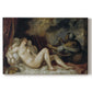 Canvas art print portraying a reclining nude woman on bed in mythological interior scene, set against a white background