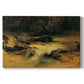 Canvas art print portraying a mountain stream flowing through rocky terrain, set against a white background