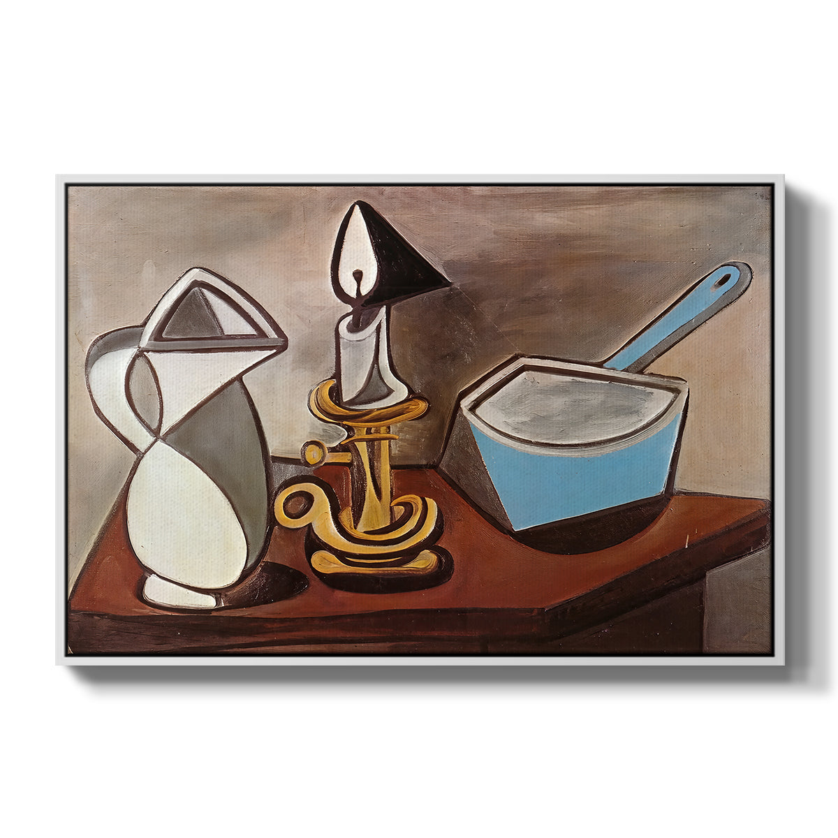 Jug, Candle, and Enamel Pan, 1950 - Floater Framed Canvas Print