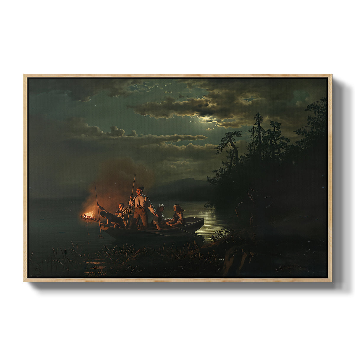Spear Fishing on Lake Krøderen, 1851 - Floater Framed Canvas Print
