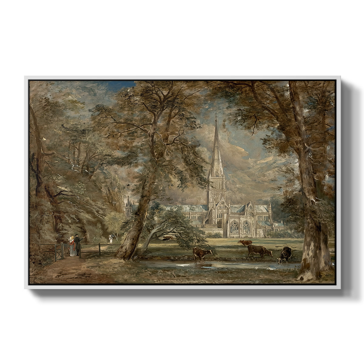 Salisbury Cathedral from the Bishop's Grounds, c. 1822-1823 - Floater Framed Canvas Print