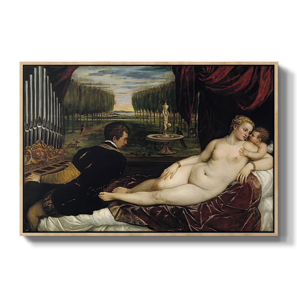 Venus with an Organist and Cupid, c. 1555 - Floater Framed Canvas Print