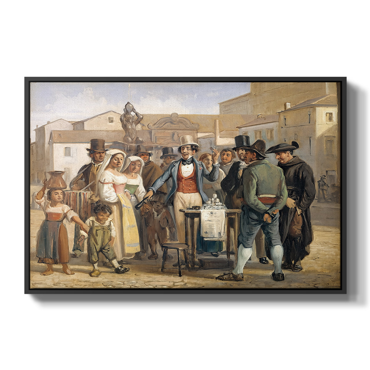 A Charlatan Selling Blacking in the Piazza Barberini in Rome, c. 1840-1849 - Floater Framed Canvas Print