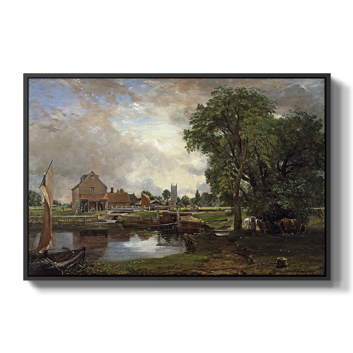 Dedham Lock and Mill, c. 1820 - Floater Framed Canvas Print