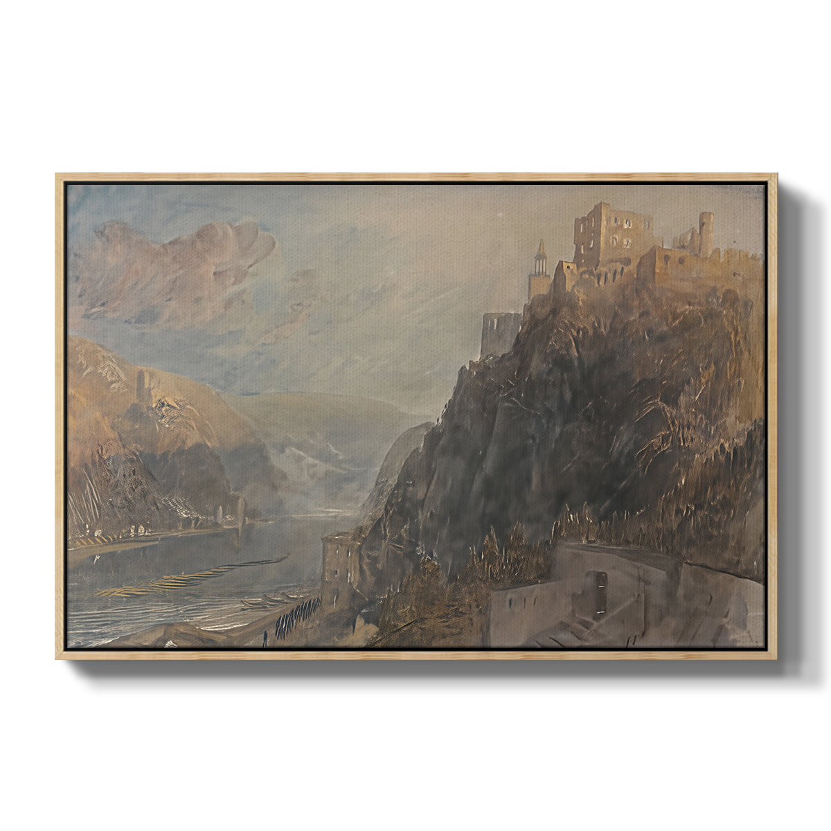 Rheinfels Looking to Katz and Gourhausen, 1817 - Floater Framed Canvas Print