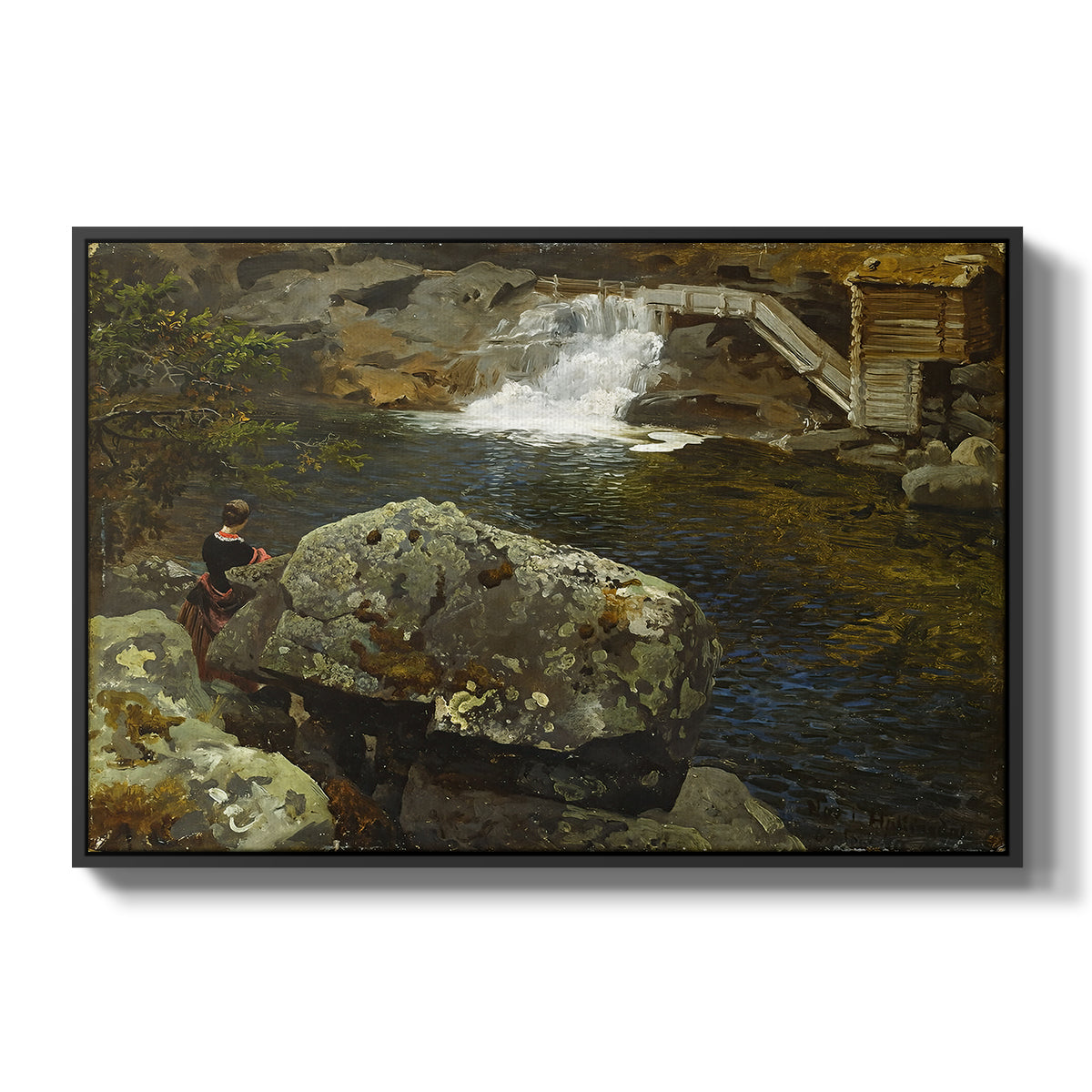By the Mill Pond (En Mølledam), 1850 - Floater Framed Canvas Print