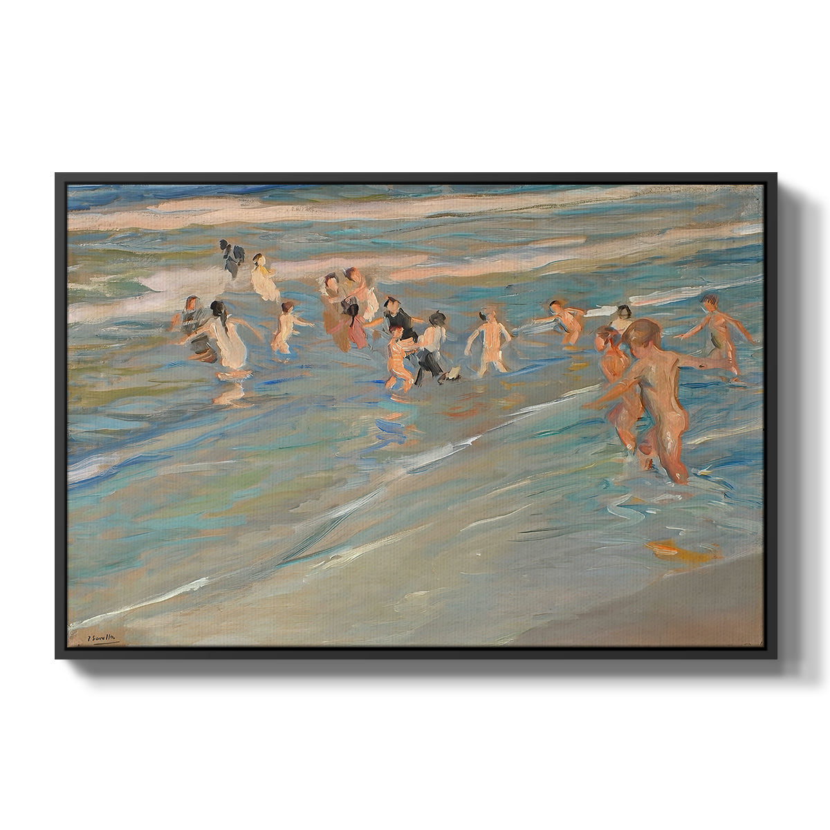 Children Playing on the Beach in Valencia, c. 1908 - Floater Framed Canvas Print