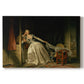 Canvas art print portraying an intimate interior scene with couple sharing a secret kiss, set against a white background