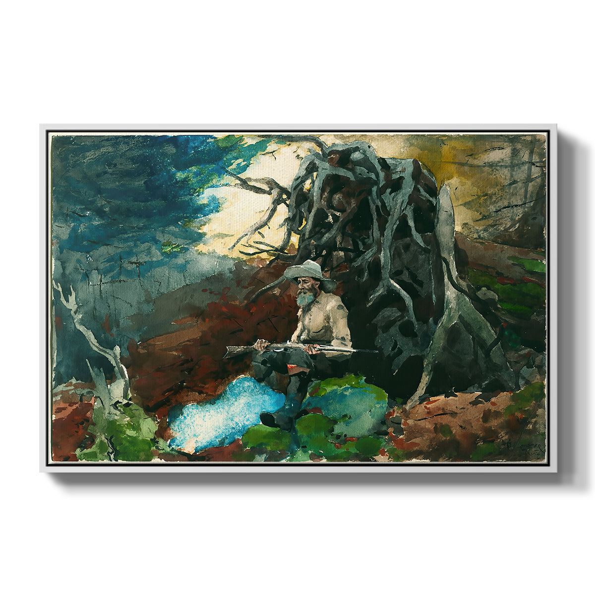 Campfire, Adirondacks, 1892 - Floater Framed Canvas Print