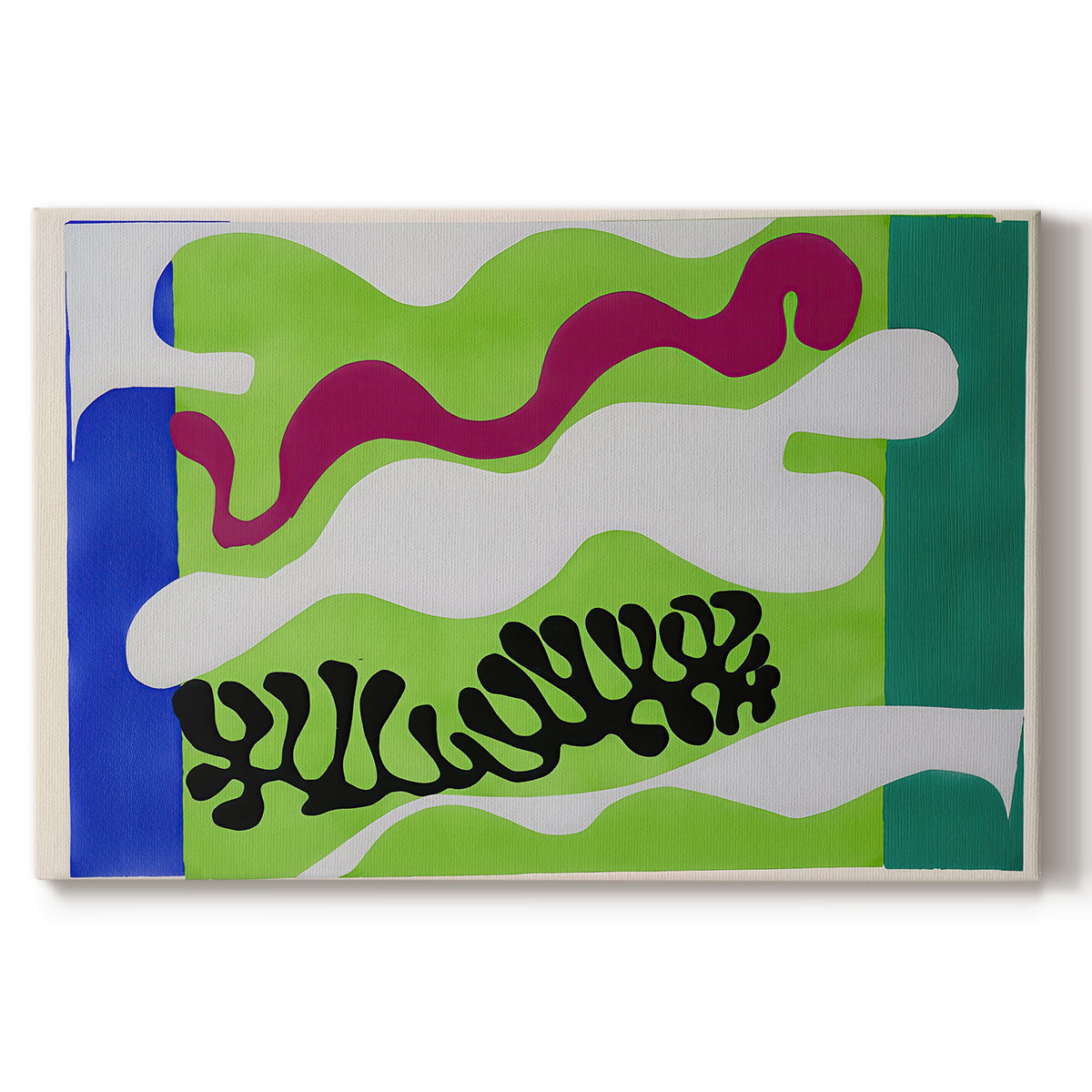 Canvas art print portraying an abstract composition suggesting water and aquatic forms, set against a white background