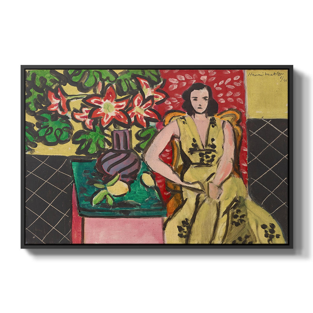 Seated Woman with a Vase of Amaryllis, 1941 - Floater Framed Canvas Print