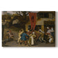 Canvas art print portraying villagers gathered outdoors celebrating in festive scene, set against a white background