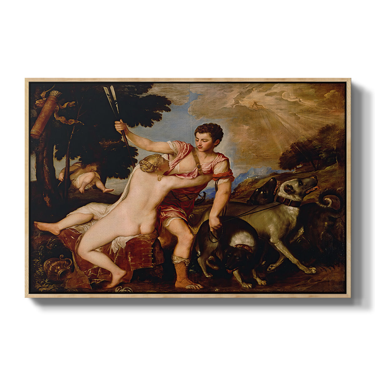 Venus and Adonis, 1554 - Floater Framed Canvas Print