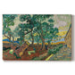 Canvas art print portraying an enclosed garden with trees and pathways rendered in vibrant brushwork, set against a white background