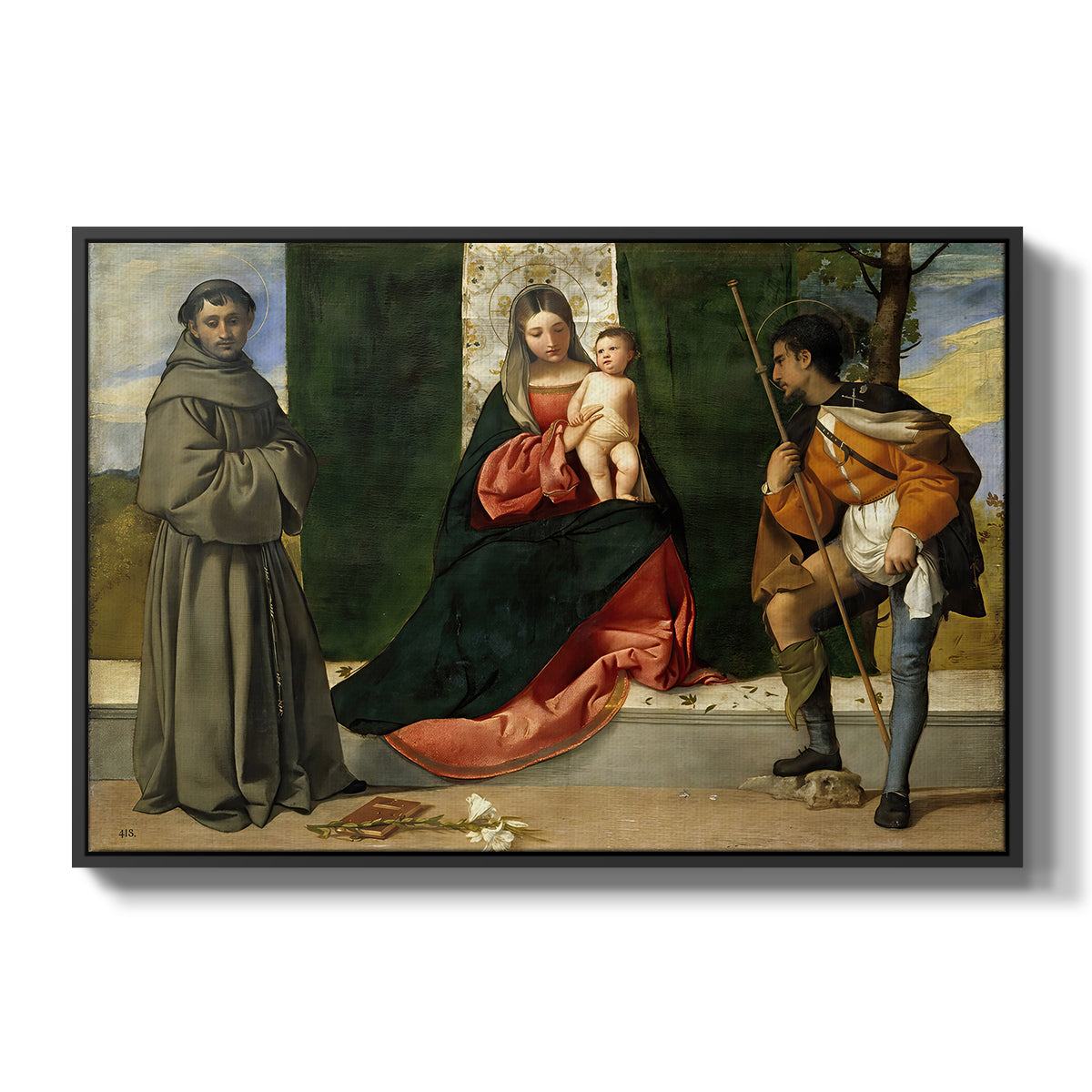 Madonna and Child with Saints Anthony of Padua and Roch, c. 1510 - Floater Framed Canvas Print