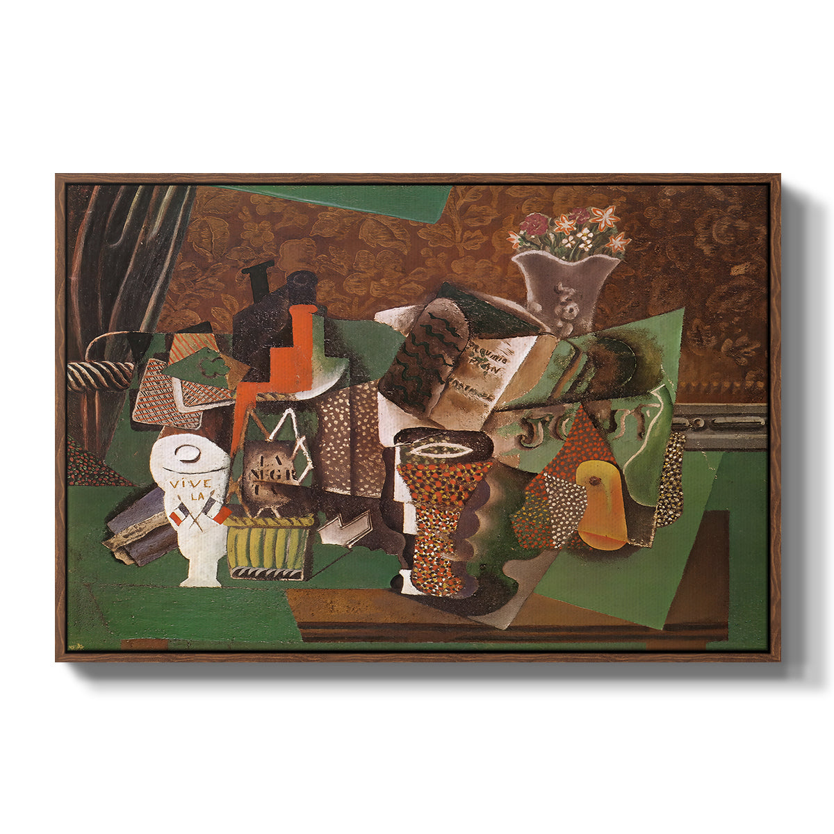 Playing Cards, Glasses, Bottle of Rum: "Vive la France", 1914-1915 - Floater Framed Canvas Print