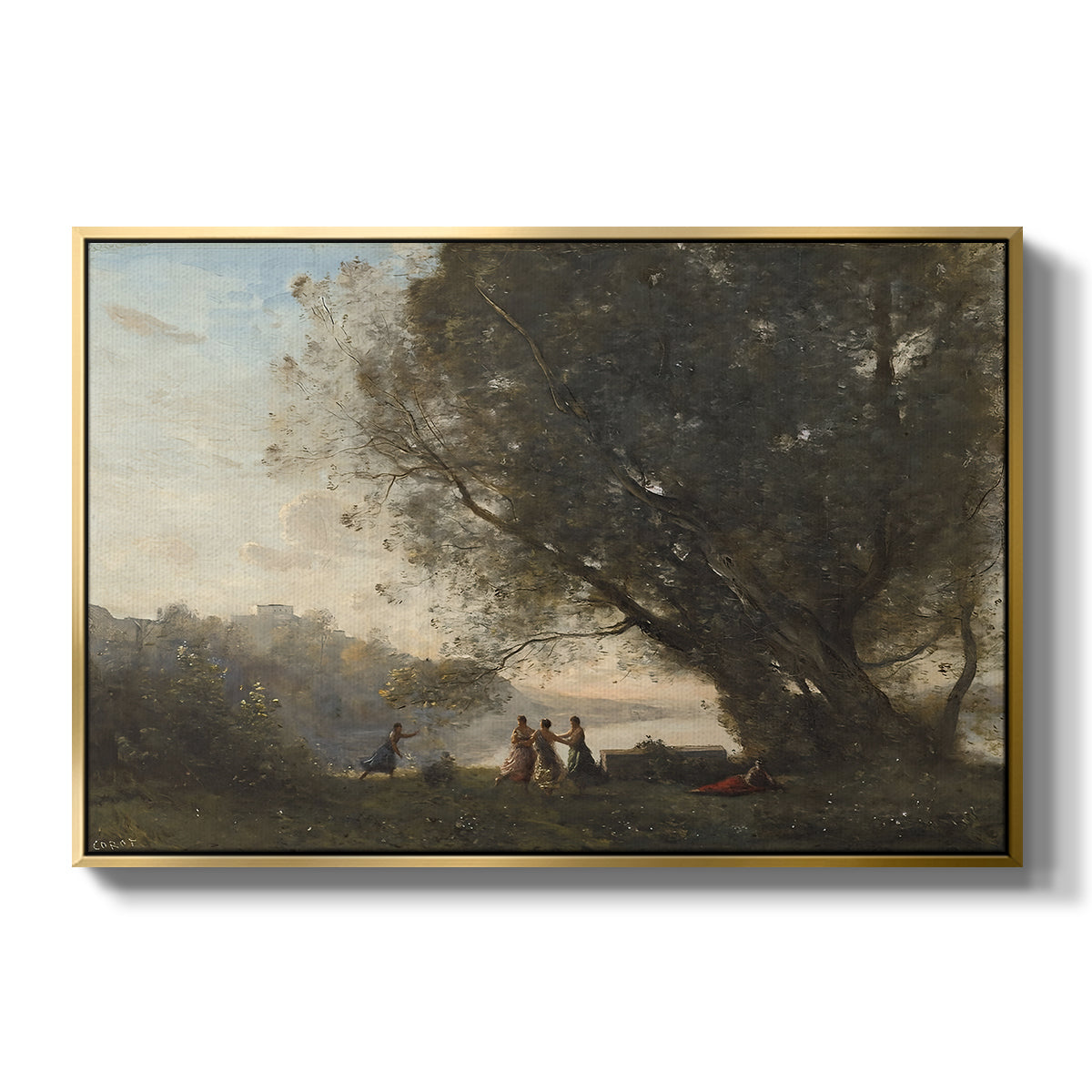 Dance Under the Trees at the Edge of the Lake, c. 1865-1870 - Floater Framed Canvas Print