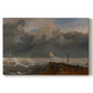 Canvas art print portraying a harbor scene with boats and waterfront structures, set against a white background