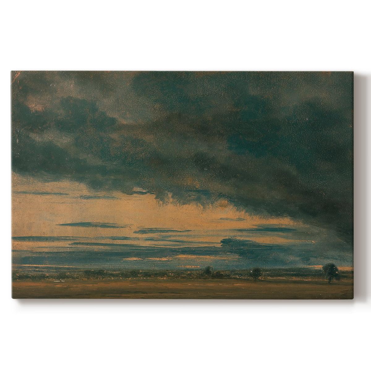 Canvas art print portraying an expansive sky filled with layered cloud formations, set against a white background