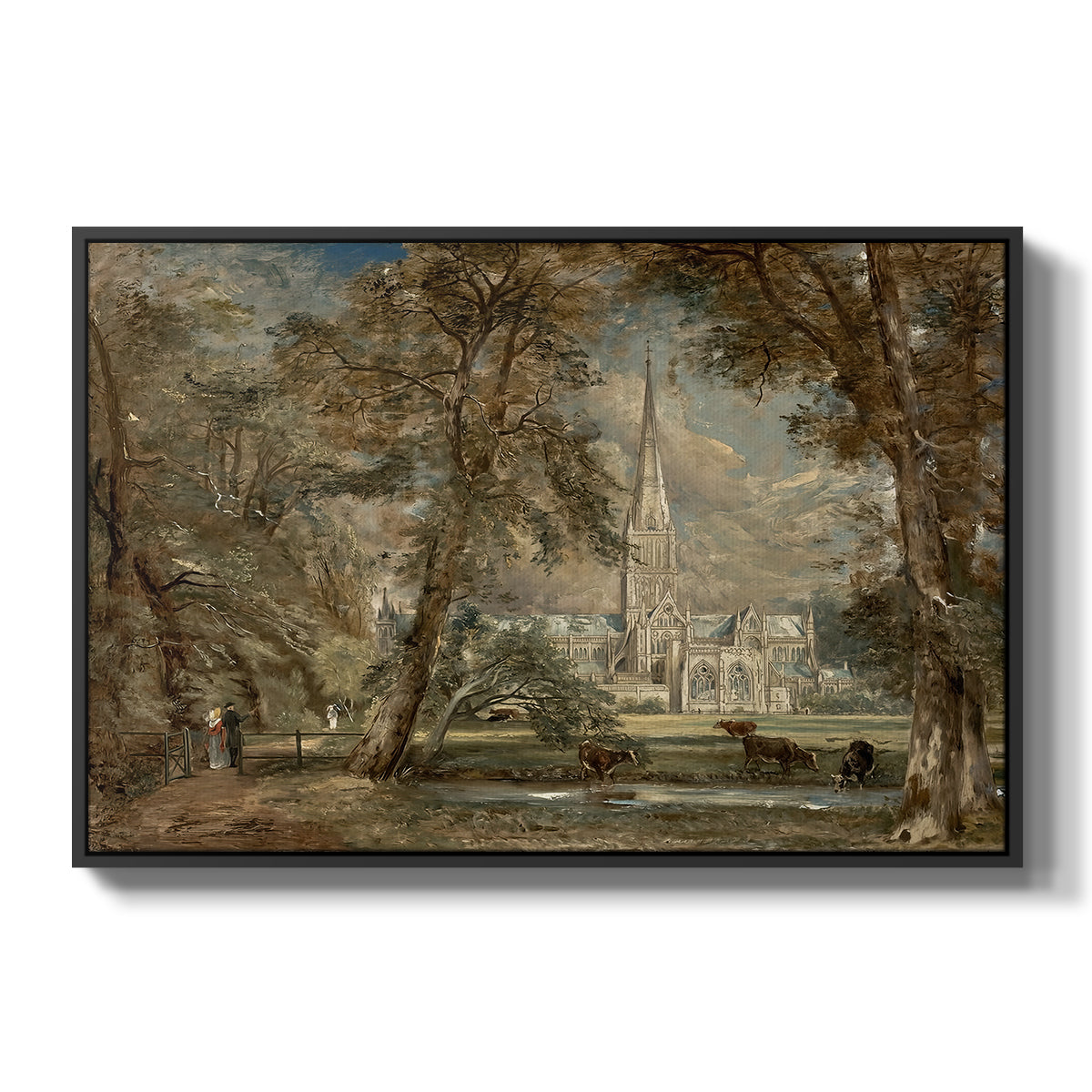 Salisbury Cathedral from the Bishop's Grounds, c. 1822-1823 - Floater Framed Canvas Print