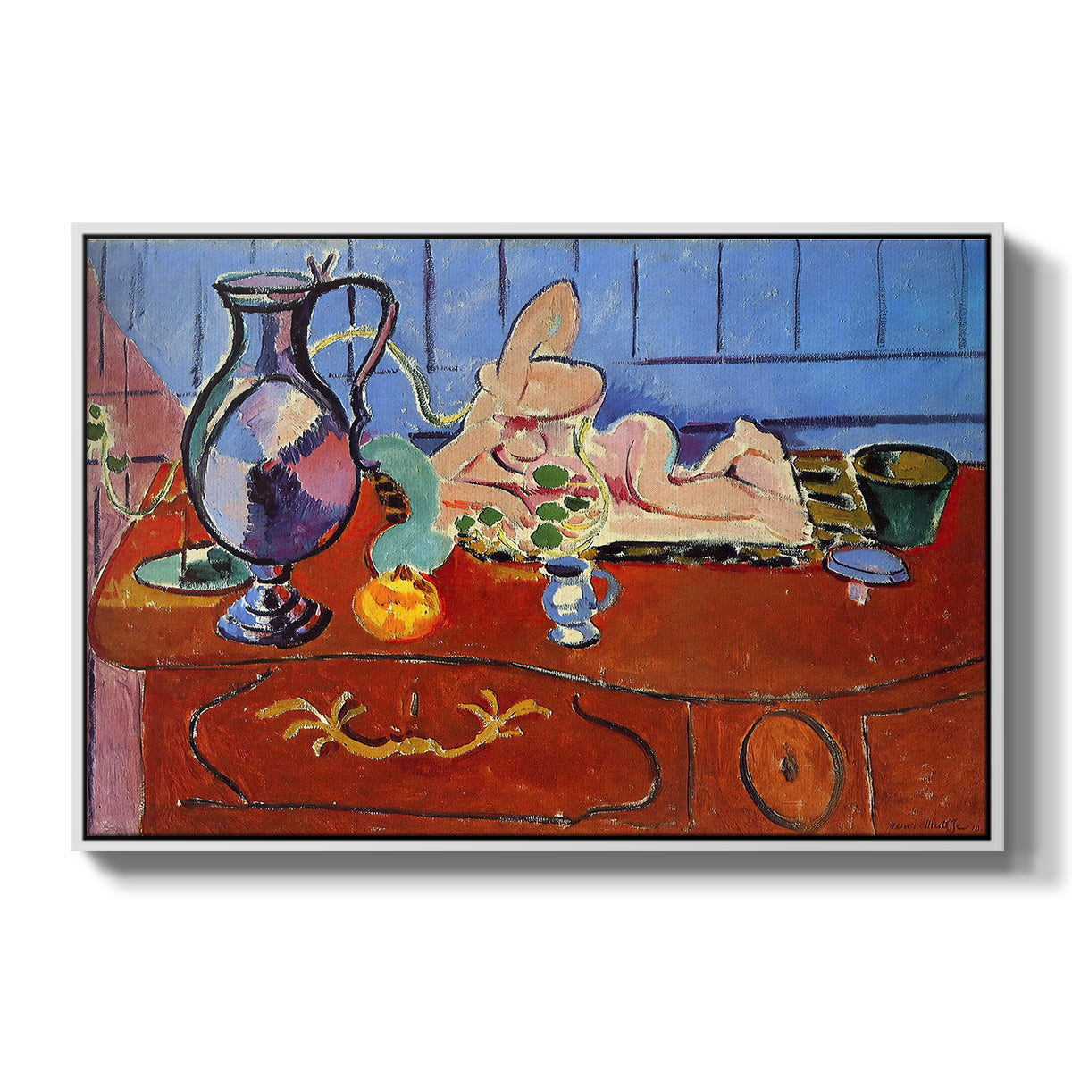 Still Life with a Pewter Jug and Pink Statuette, 1910 - Floater Framed Canvas Print