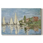 Canvas art print portraying colorful sailboats racing across river under bright sky, set against a white background