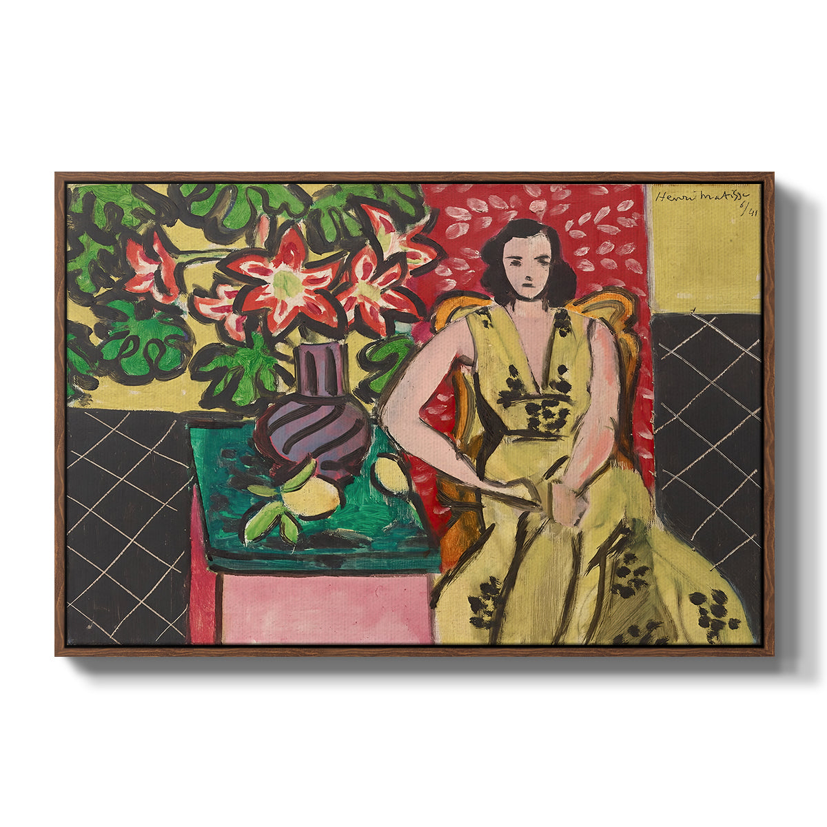 Seated Woman with a Vase of Amaryllis, 1941 - Floater Framed Canvas Print