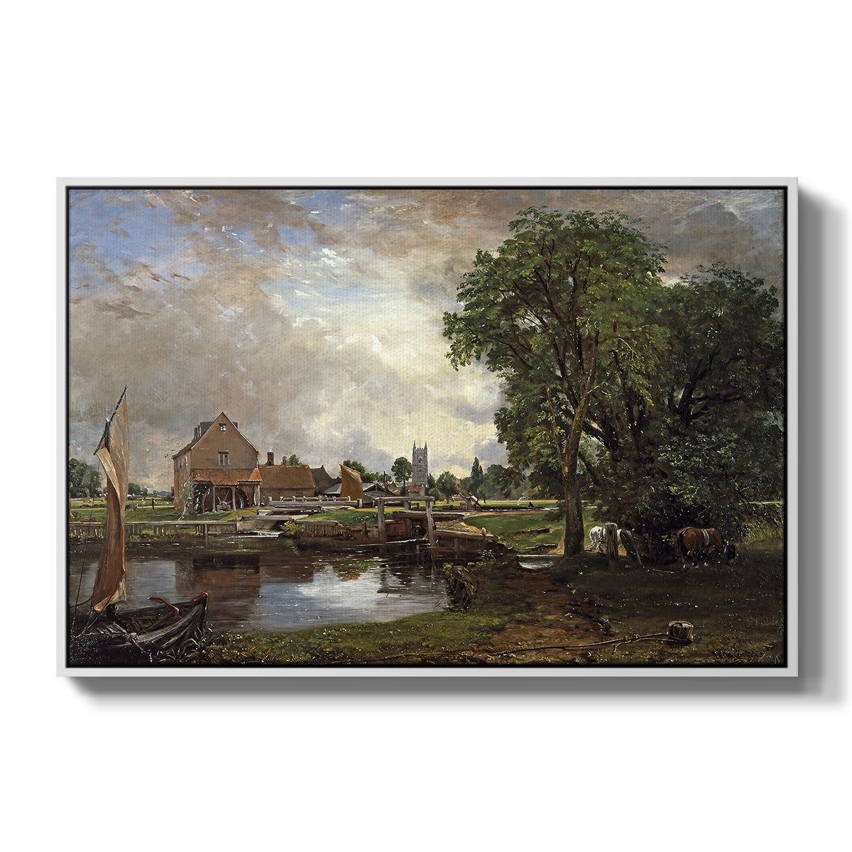 Dedham Lock and Mill, c. 1820 - Floater Framed Canvas Print