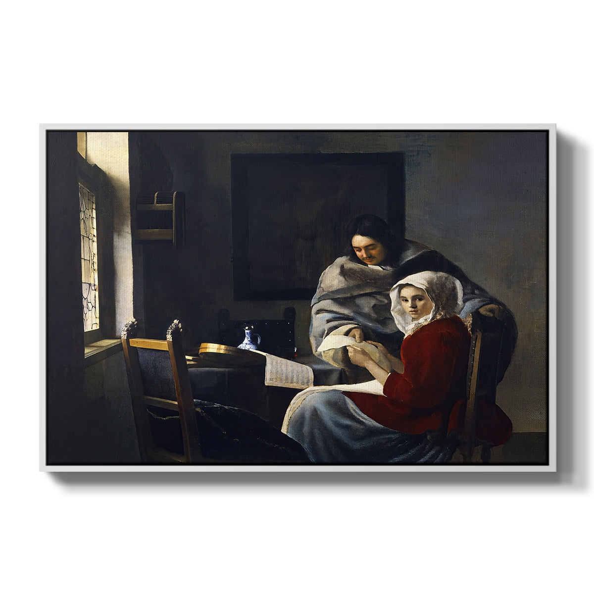Girl Interrupted at Her Music, c. 1658-1659 - Floater Framed Canvas Print