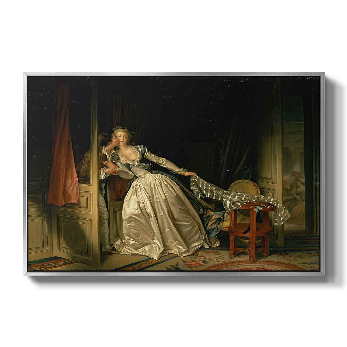 The Stolen Kiss (Le Baiser à la dérobée), c. 1788 - Floater Framed Canvas Print