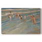 Canvas art print portraying children playing along shoreline with waves and wet sand, set against a white background