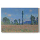 Canvas art print portraying an expansive field of red poppies with tall trees under blue sky, set against a white background