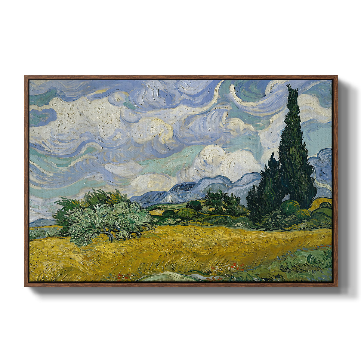 Wheat Field with Cypresses, 1889 - Floater Framed Canvas Print
