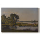 Canvas art print portraying a calm river winding through countryside with trees and open sky, set against a white background