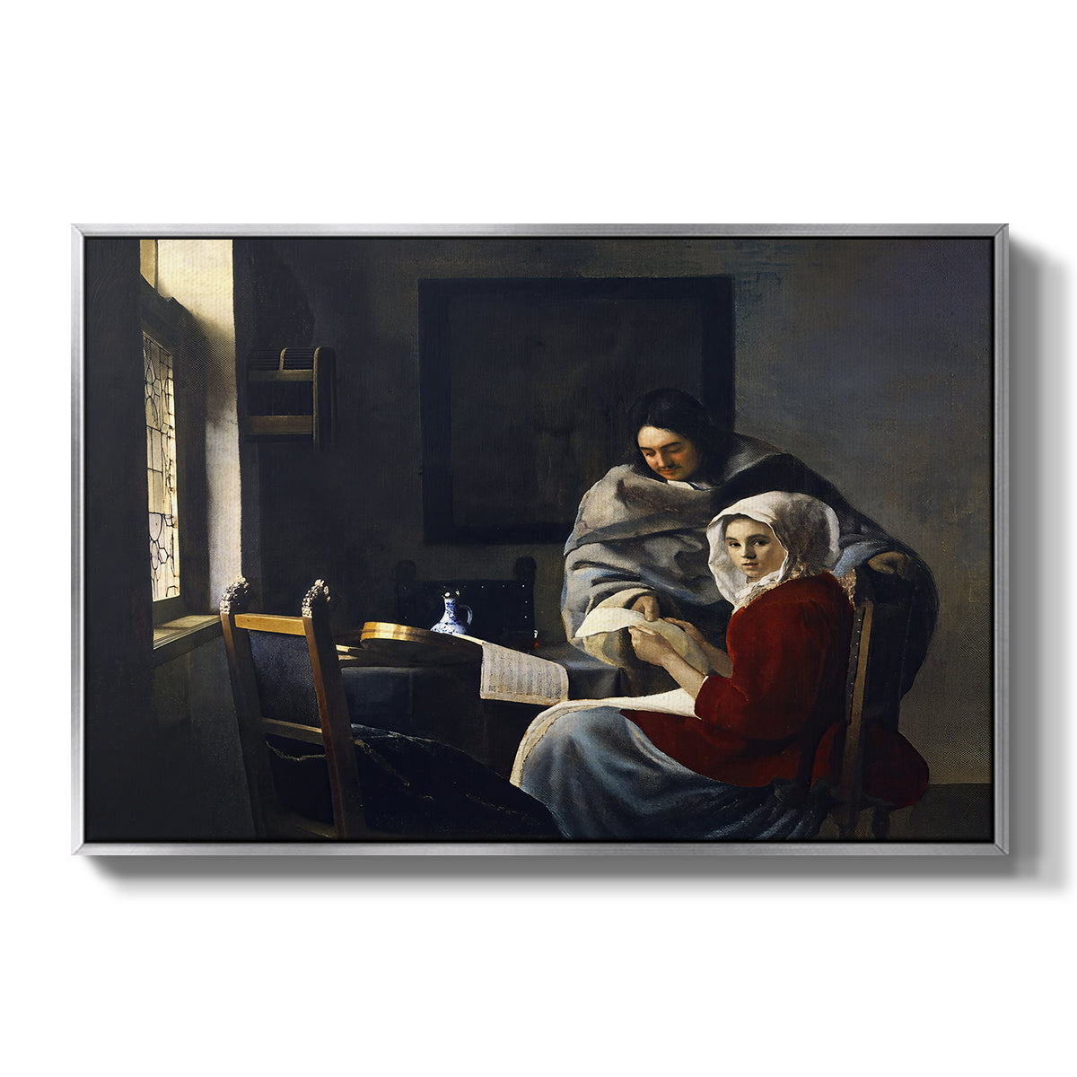 Girl Interrupted at Her Music, c. 1658-1659 - Floater Framed Canvas Print
