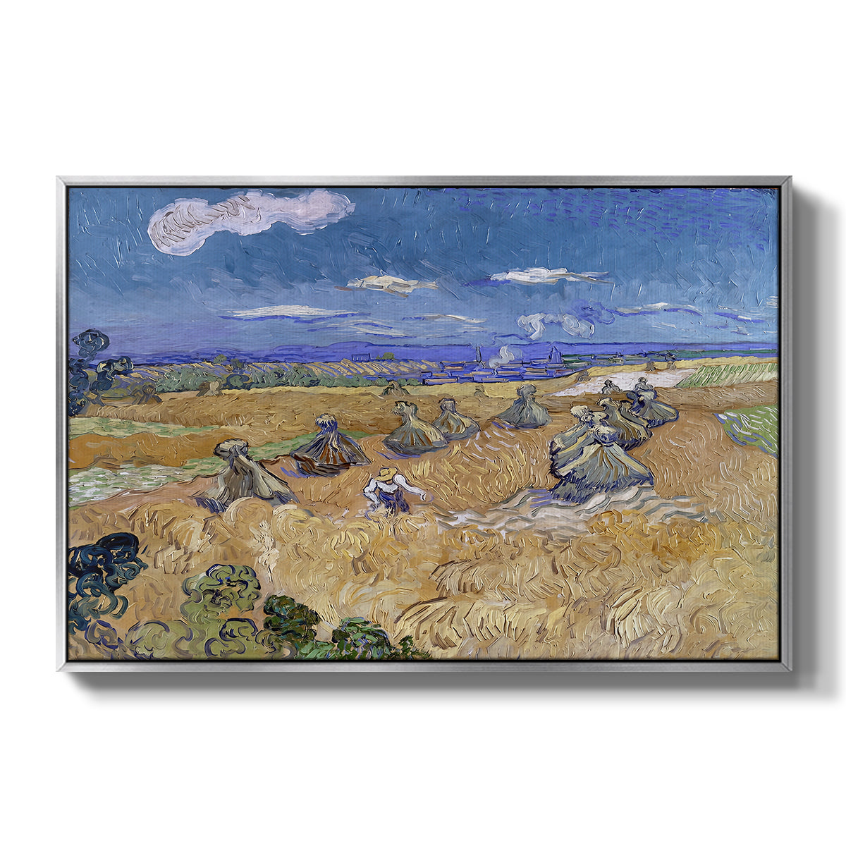 Wheat Field with Reaper, Auvers, 1888 - Floater Framed Canvas Print
