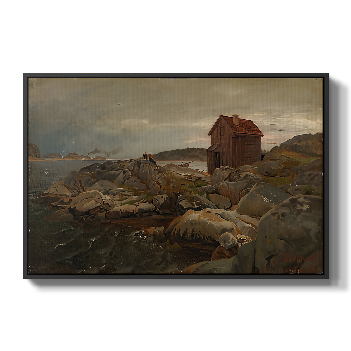 A Fisherman's Home, Lillesand, 1858 - Floater Framed Canvas Print