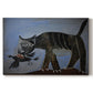 Canvas art print portraying an abstract cat lunging toward bird in angular form, set against a white background