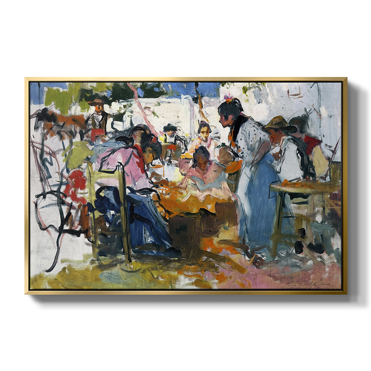 Net Menders in Valencia, 1909 - Floater Framed Canvas Print