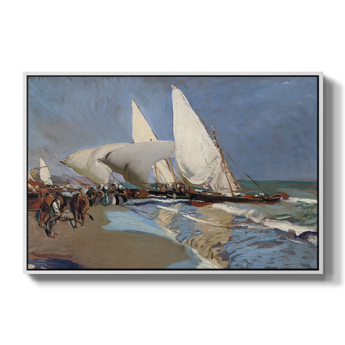 The Beach at Valencia, 1908 - Floater Framed Canvas Print