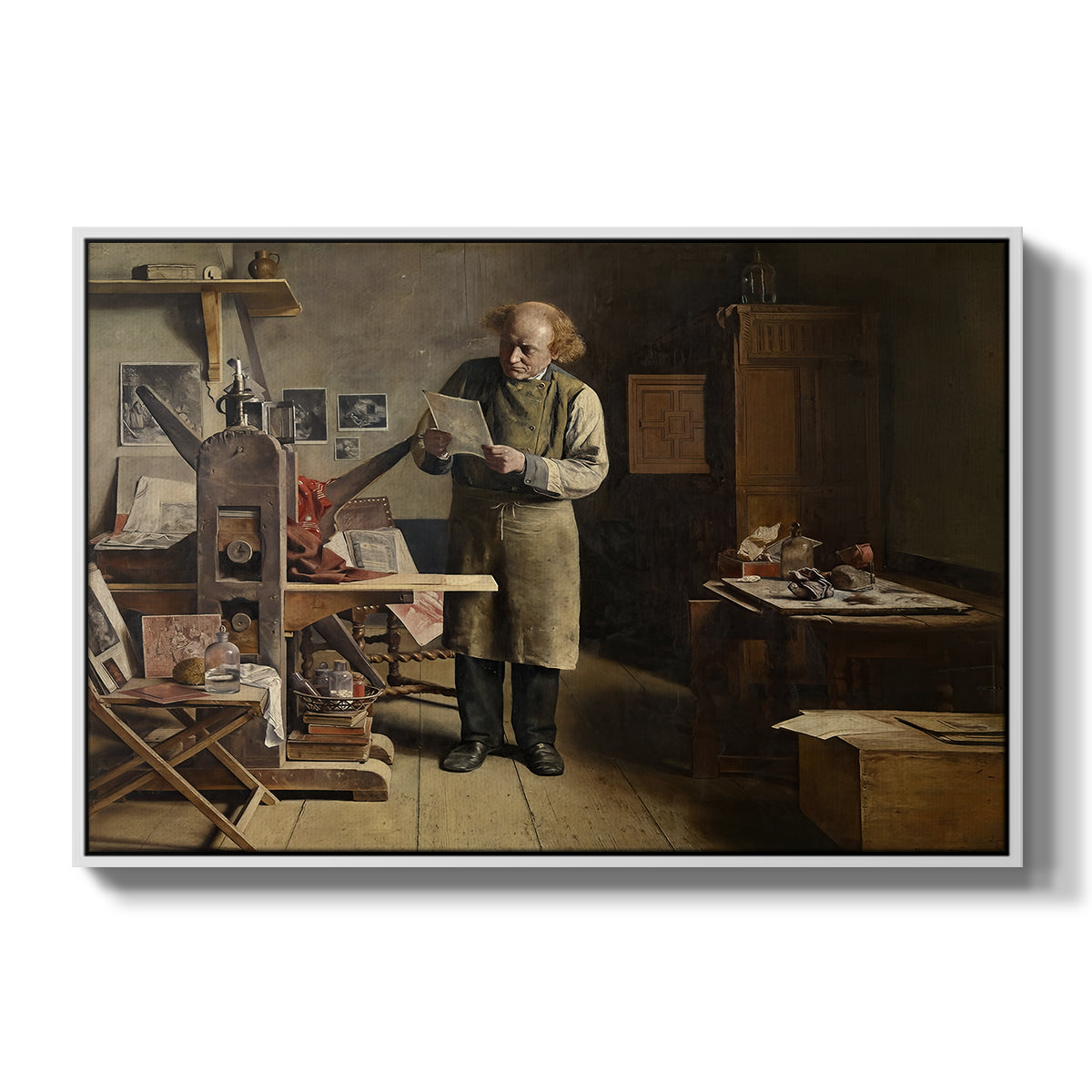 The Plate Printer, 1875 - Floater Framed Canvas Print
