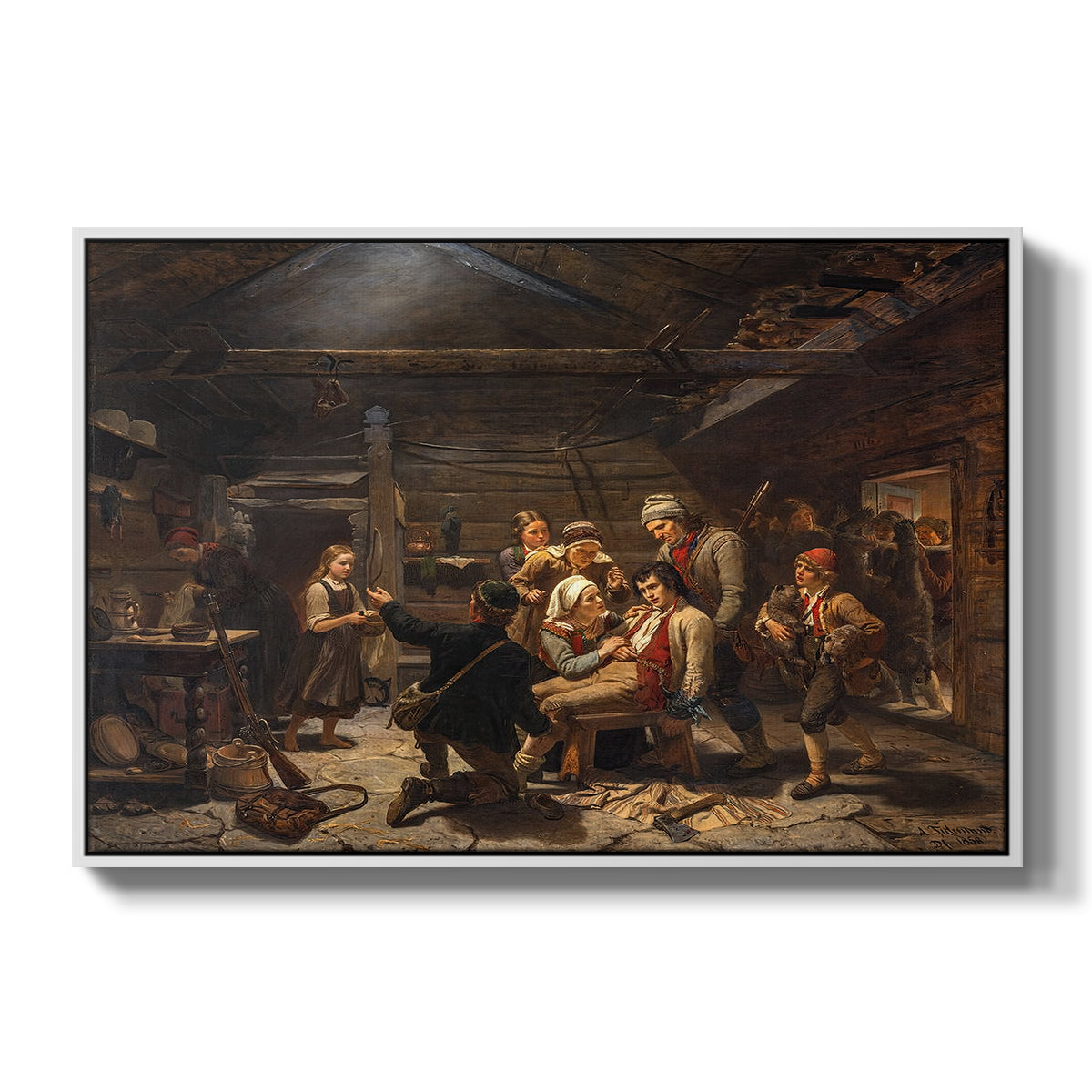 The Return of the Bear Hunter, 1856 - Floater Framed Canvas Print