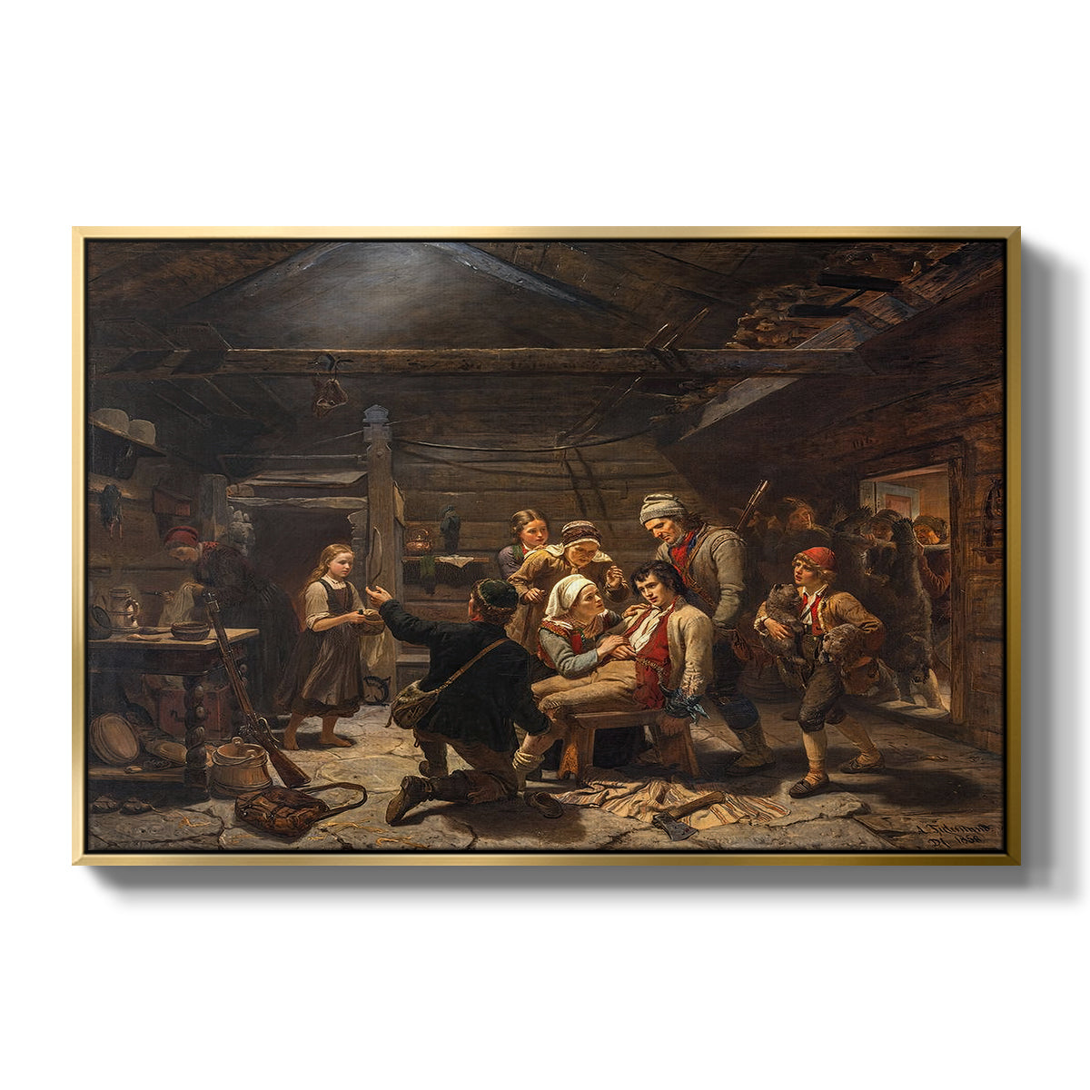 The Return of the Bear Hunter, 1856 - Floater Framed Canvas Print