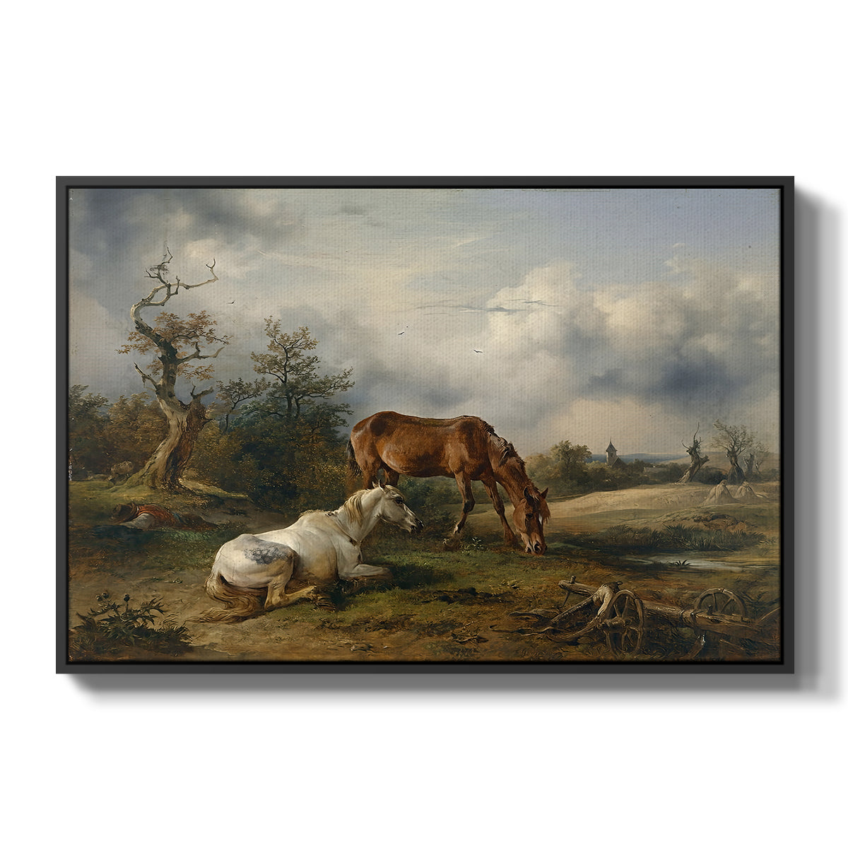 Two Horses on the Pasture, c. 1825 - Floater Framed Canvas Print
