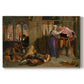 Canvas art print portraying a couple moving through dim interior space with draped fabrics and candlelight, set against a white background