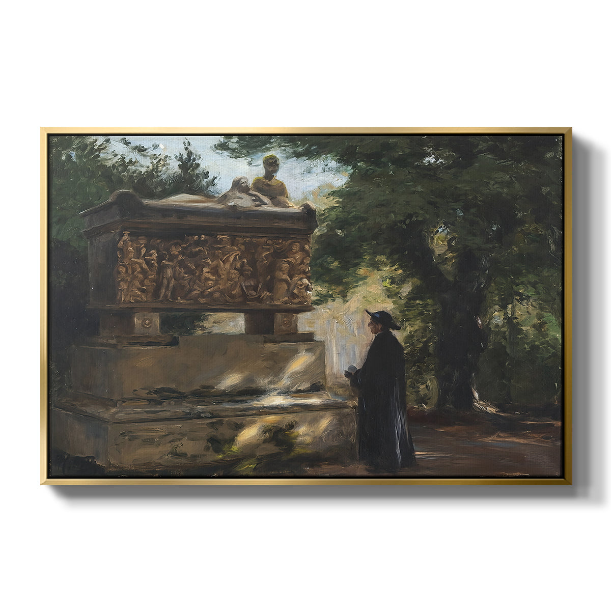 A Catholic Priest in Front of a Sarcophagus, c. 1857 - Floater Framed Canvas Print
